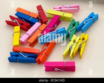 Plastic clothespins. Stock Photo