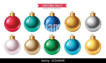 Christmas Balls Clipart Set, Festive Christmas Ornament Clipart Set, Shiny Christmas Balls collection for Christmas and Winter design vector illustrat Stock Vector