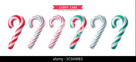 Christmas Candy Cane Twisted Clipart Set Design. Colorful Candy Cane Elements in Twisted, Candy Cane Clipart Set Isolated in White Background. Vector Stock Vector