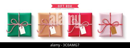 Gift Boxes Vector Set Design. Colorful Gift Boxes for birthday, wedding and anniversary surprise collection. Vector illustration realistic closed box Stock Vector