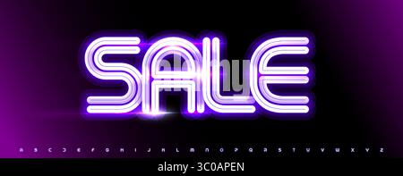 Neon retro alphabet, triple-line glowing letters, vibrant electric font for sale banner, nightlife promo, casino UI, jackpot sign, Black Friday Stock Vector