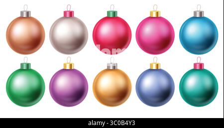 Colorful Christmas Balls Clipart Set, Festive Christmas Ornament Clipart Set, Shiny Christmas Balls collection for December decorative elements vector Stock Vector