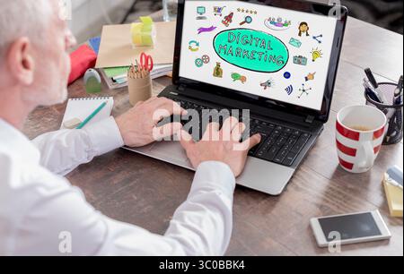 Digital marketing concept shown on a laptop screen Stock Photo