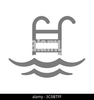 Pool with steps vector icon. Swimming pool with water and waves symbol. Stock Vector
