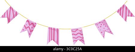 Bunting garland doodle. Doodle birthday garland of flags. Festival or Christmas party bunting border decoration Stock Vector
