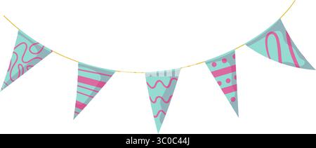 Bunting garland doodle. Doodle birthday garland of flags. Festival or Christmas party bunting border decoration Stock Vector