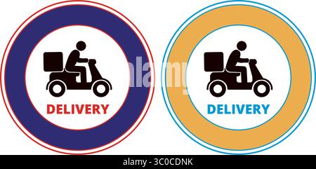 Colored delivery labels with motorcycle draw on a white background Stock Vector