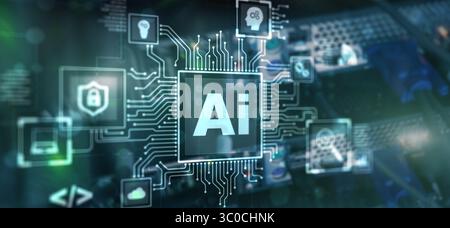 Artificial Intelligence Processor Concept. Abstract server background. Stock Photo