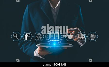 Concept of online education, e-learning, digital courses, leverages internet to provide training supports personal development professional qualificat Stock Photo