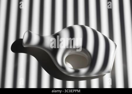 White vase and white flower on abstract striped background Stock Photo