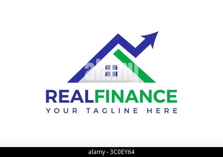 Real Estate Finance Logo Design, Realtor Accounting Logo, finance growth accounting arrow house home logo, real estate invest logo, fund rising arrow Stock Vector