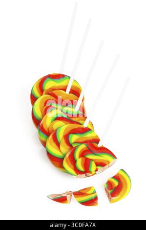 Colorfull sugar lollipops isolated on white background Stock Photo