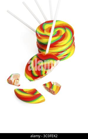 Colorfull sugar lollipops isolated on white background Stock Photo
