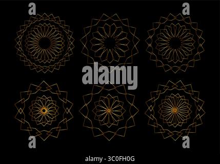 Set Geometric Flower Mandala in arabic style. Sacred Geometry. Gold Logo business Concept for luxury products, hotels, boutiques, jewelry, oriental Stock Vector