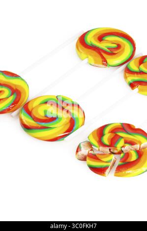 Colorfull sugar lollipops isolated on white background Stock Photo