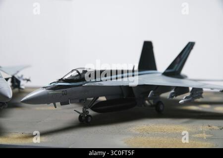 Model building: Top Gun F-18E Super Hornet and F-14D Tomcat 1:72 Stock Photo