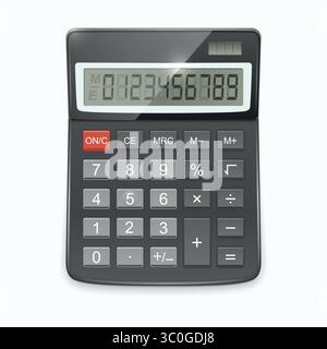 Calculator Vector Illustration Isolated on White Background. Realistic Electronic Black Calculator Icon, Office Calculator, Digital Calculator Graphic Stock Vector