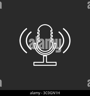 Speech Recognition Icon in Black and White Background – AI Voice Command Technology, The symbol microphone for web site, Presentations, Mobile apps. Stock Vector