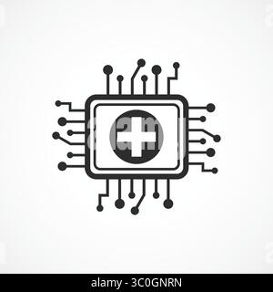 AI Healthcare Chip outline icon with white background – Smart Medical Technology and Intelligence icon, vector illustration Stock Vector