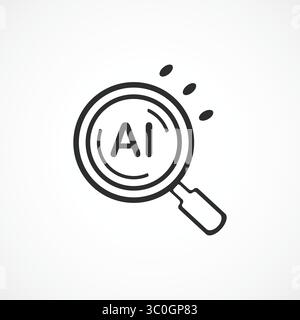 AI Search Icon outline with white background – Magnifying Glass with AI Technology color abstract icon, Vector sign. Symbol, logo illustration. Vector Stock Vector