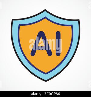 AI Shield Icon – Cybersecurity and AI Protection Technology, Vector Illustration Stock Vector