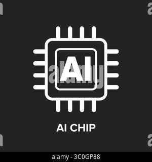 AI Chip Icon in black and white background, Advanced Artificial Intelligence Processor for Neural Networks and Machine Learning Systems icon, Vector Stock Vector