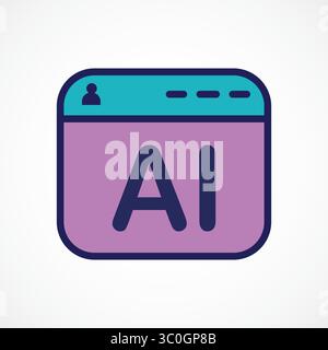 AI Window Interface icon, Software UI Symbol Representing Artificial Intelligence and Digital Interaction, Symbol, color logo illustration. Vector Stock Vector