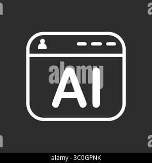 AI Window Interface icon in black and white background, Software UI Symbol Representing Artificial Intelligence and Digital Interaction, Symbol, color Stock Vector
