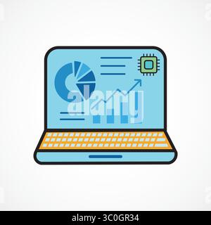 Analytics and Monitoring System with Artificial Intelligence color icon, vector illustration, Monitor Icon with graph Stock Vector