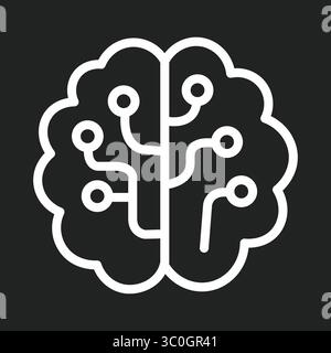 Brain Circuit Icon in black and white background, Artificial Intelligence Neural Structure for Smart Thinking and Digital Processing, Vector sign Stock Vector