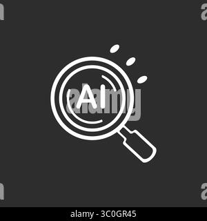 AI Search Icon in black and white background – Magnifying Glass with AI Technology color abstract icon, Vector sign. Symbol, logo illustration. Vector Stock Vector