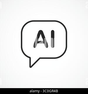 AI Speech Bubble outline icon with white background – Smart Voice Command and NLP Technology, vector illustration Stock Vector