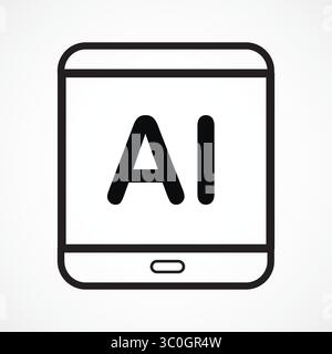 AI Tablet line icon with white background –A Smart Digital Device with AI Integration, Vector sign, Symbol, logo illustration. Vector graphics icon Stock Vector