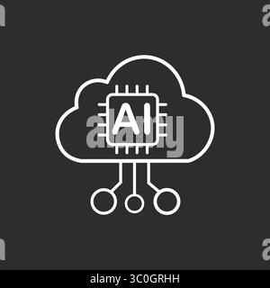 Cloud AI Icon in black and white background – Artificial Intelligence Cloud Computing icon, Vector sign. Symbol, logo illustration. Vector graphics Stock Vector