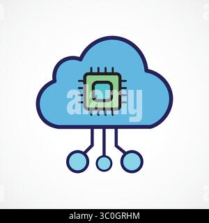 Cloud with Microprocessor icon – AI Cloud-Based Computing Architecture, Vector illustrator, isolated icon, Sign. symbol graphic Stock Vector