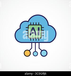 Cloud AI Icon – Artificial Intelligence Cloud Computing icon, Vector sign. Symbol, logo illustration. Vector graphics for Presentation and other Stock Vector