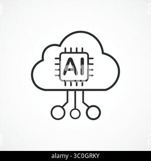 Cloud AI Icon in white background – Artificial Intelligence Cloud Computing icon, Vector sign. Symbol, logo illustration. Vector graphics for Present Stock Vector