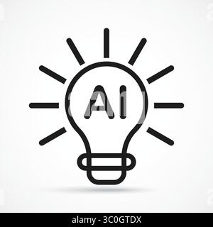 AI Idea Light outline icon with white background – Artificial Intelligence Innovation Concept, Smart Thinking AI, Innovation Bulb, Vector sign. Symbol Stock Vector