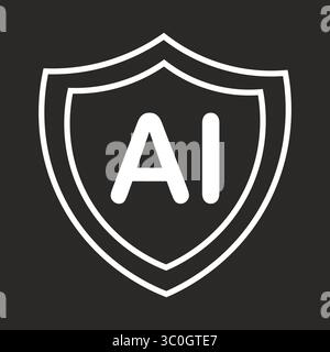 AI Shield Icon in black and white background – Cybersecurity and AI Protection Technology, Vector Illustration Stock Vector