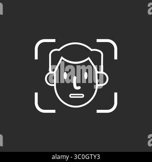 Face Detection Icon in black and white background – Biometric Recognition AI Technology, vector illustration icon Stock Vector