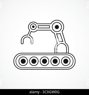 Conveyor Belt with Robotic Arm with white background – AI Industrial Automation System, Vector sign, Symbol, logo illustration. Vector graphics Stock Vector