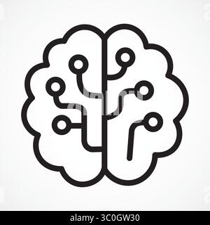 Brain Circuit Icon with white background, Artificial Intelligence Neural Structure for Smart Thinking and Digital Processing, Vector sign. Symbol icon Stock Vector