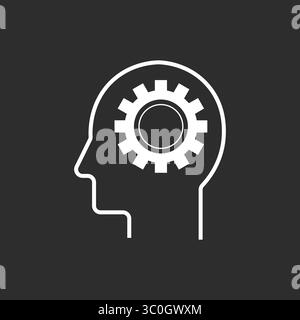 Gear Head icon in black and white background – AI-Driven Mechanical Intelligence Concept, Vector illustration Stock Vector