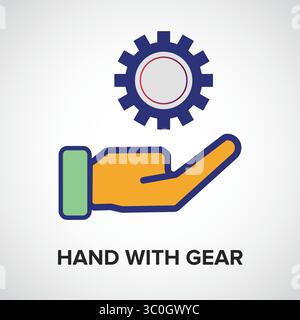 Hand with Gear icon – AI-Powered Human-Machine Collaboration, Vector Illustration for web site, Presentations, Mobile apps. Abstract Illustration Stock Vector