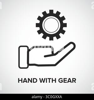 Hand with Gear icon outline with white background – AI-Powered Human-Machine Collaboration, Vector Illustration for web site, Presentations Stock Vector