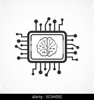 Machine Learning Chip Icon on white background – Smart AI Processor Concept icon, Vector Illustration Stock Vector