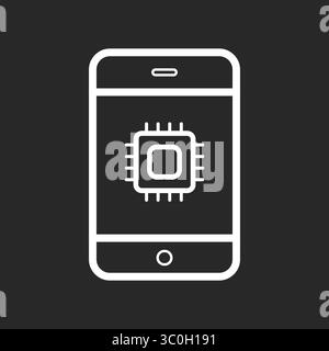 Mobile AI Chip icon in black and white background – Portable Smart AI Chipset Icon, Vector Illustrator Stock Vector