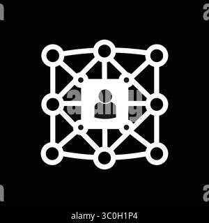Neural Network Lock Icon in Black and White – AI Cybersecurity Technology icon, Vector Illustration Stock Vector