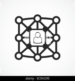 Black Outline Neural Network Lock Icon on White Background – AI Cybersecurity Concept icon, Vector Illustration Stock Vector