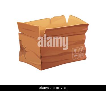Cartoon damaged, torn and wet cardboard delivery boxes and piles ...